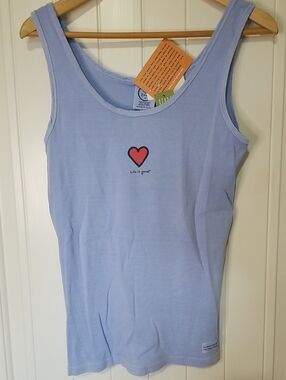 Life Is Good Light Blue Scoop Tank w/Red Heart And Jake Logo 100% Cotton XL NWT